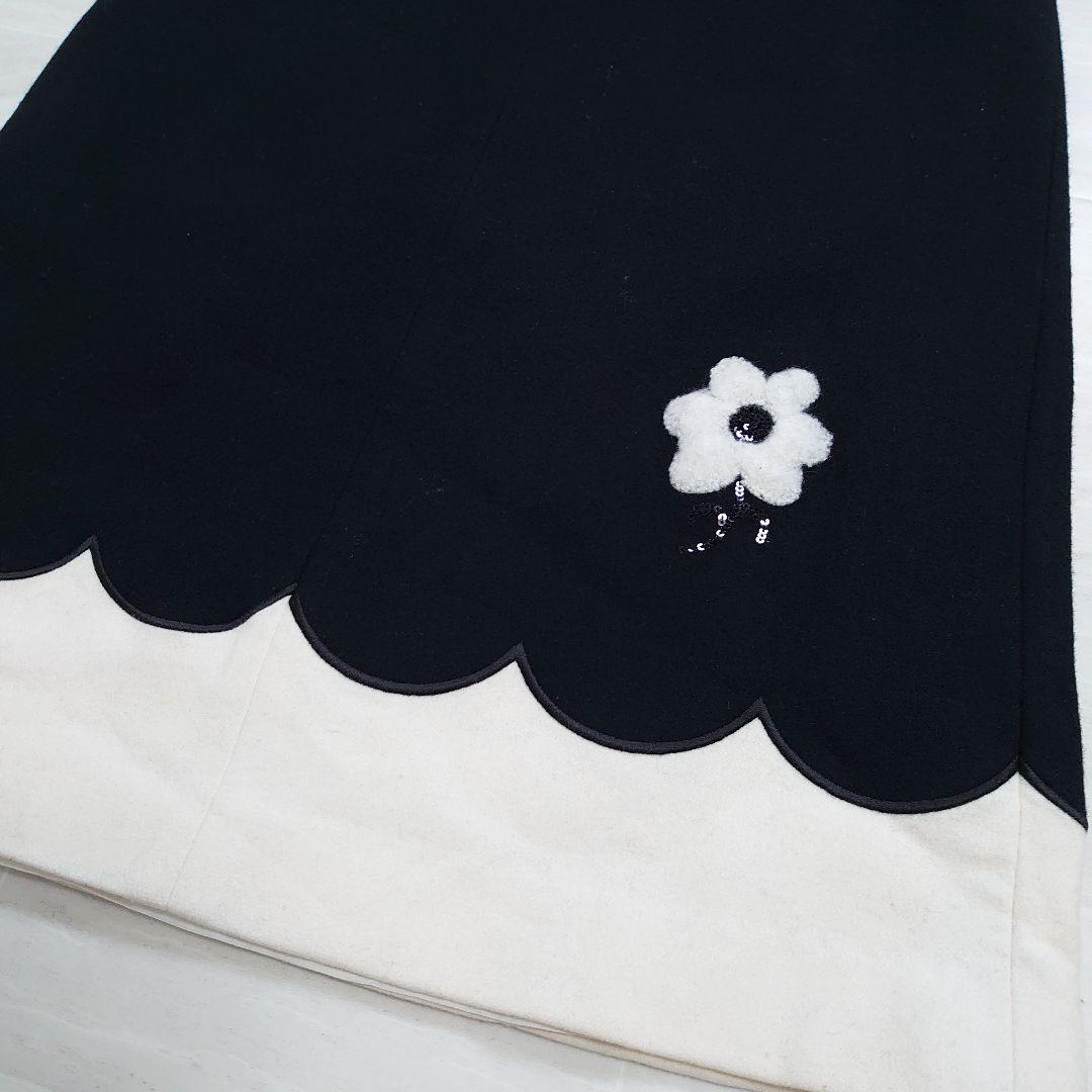 エムズグレイシー カメリアワンピース 花柄 黒 L ウール キュプラ