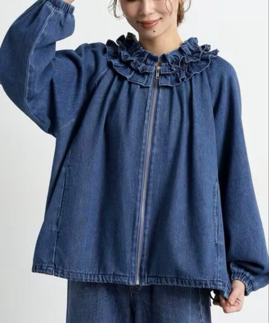 ◯ studio CLIP フリルカラー甘織りデニムシャツブルゾン ◯