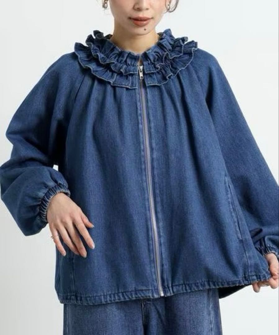 ◯ studio CLIP フリルカラー甘織りデニムシャツブルゾン ◯