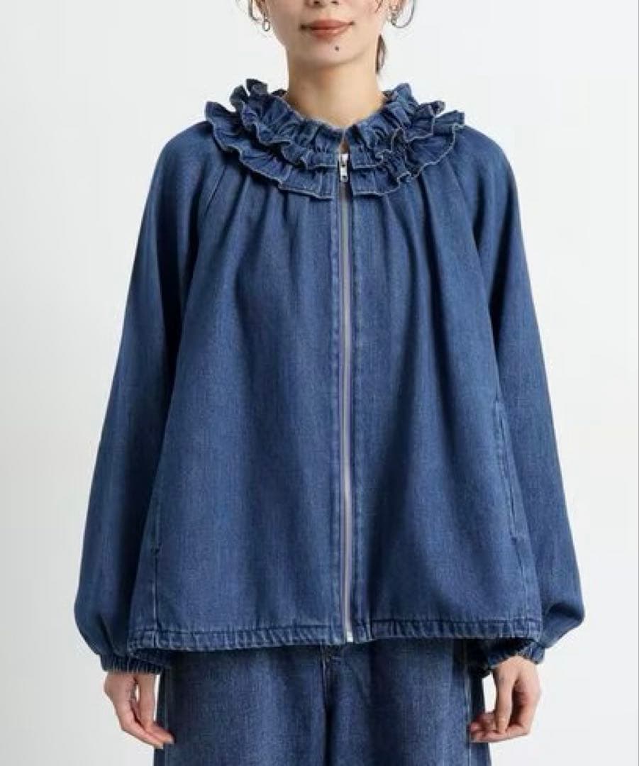 ◯ studio CLIP フリルカラー甘織りデニムシャツブルゾン ◯