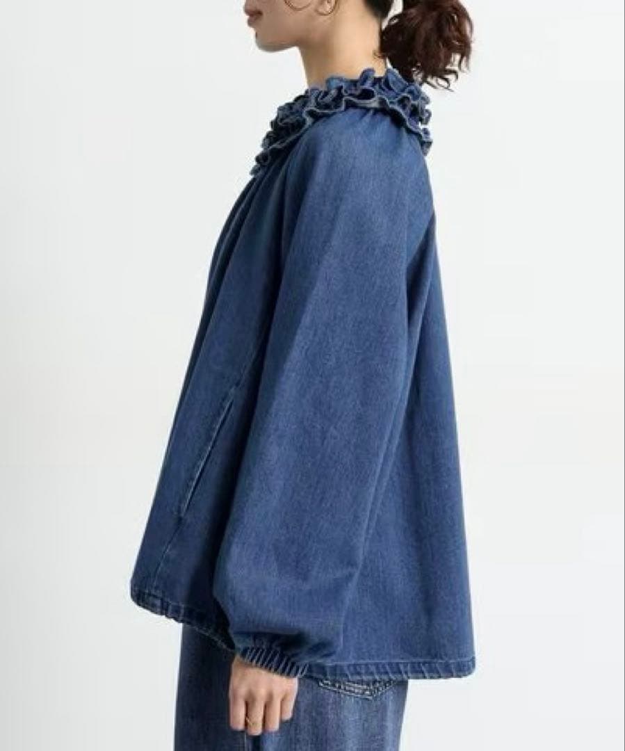 ◯ studio CLIP フリルカラー甘織りデニムシャツブルゾン ◯