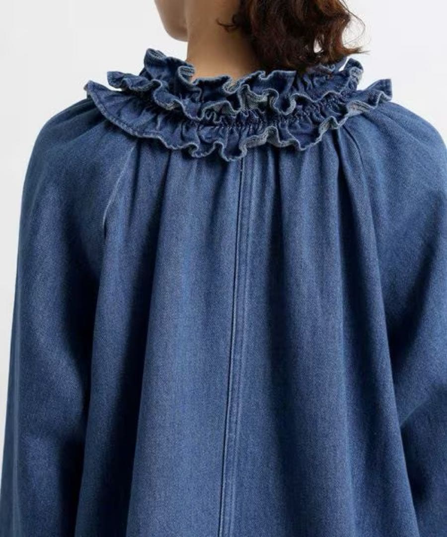 ◯ studio CLIP フリルカラー甘織りデニムシャツブルゾン ◯