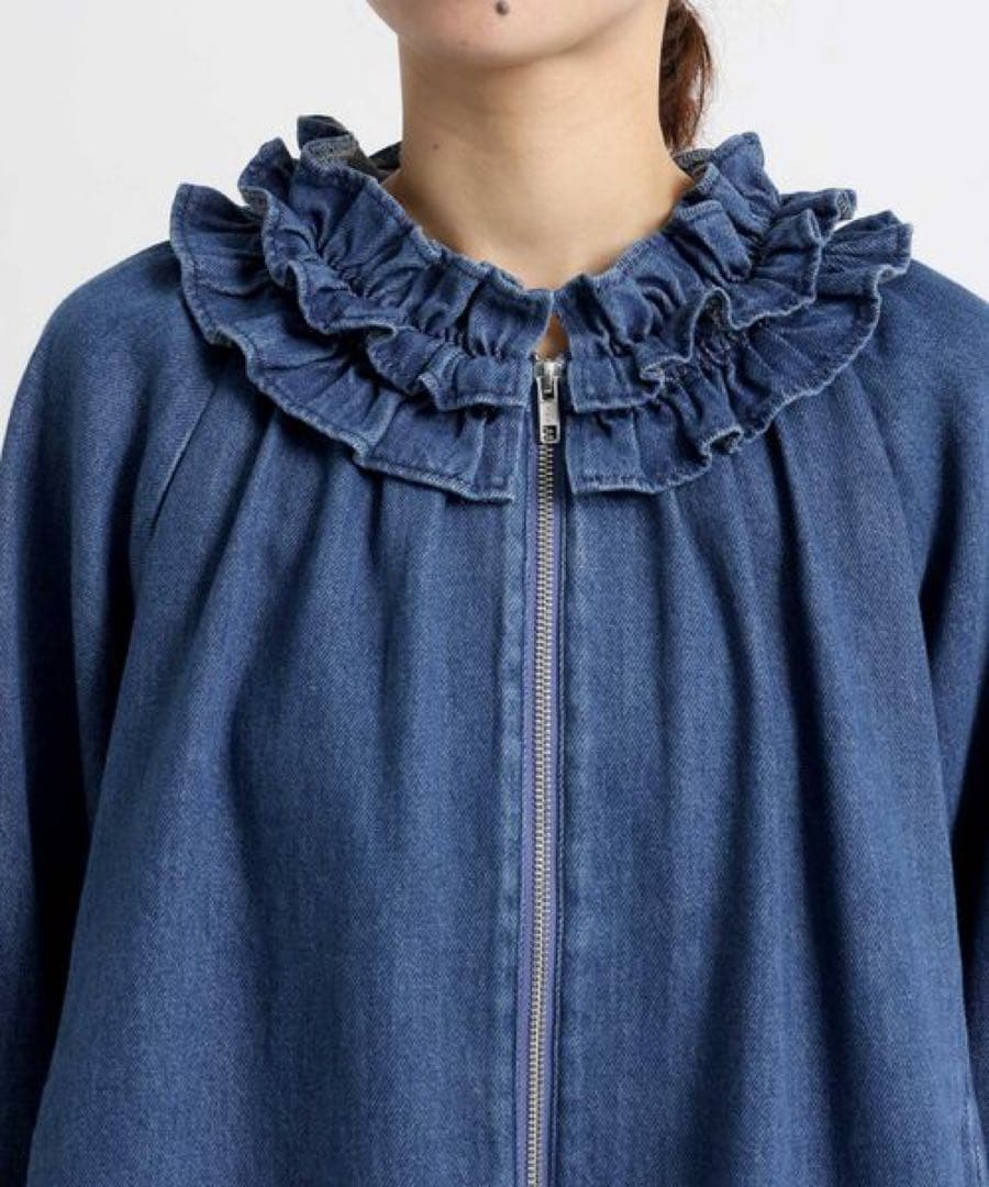 ◯ studio CLIP フリルカラー甘織りデニムシャツブルゾン ◯