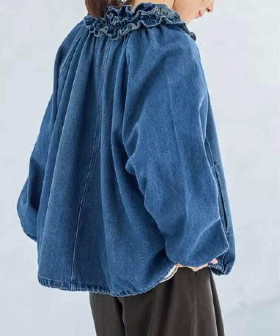 ◯ studio CLIP フリルカラー甘織りデニムシャツブルゾン ◯