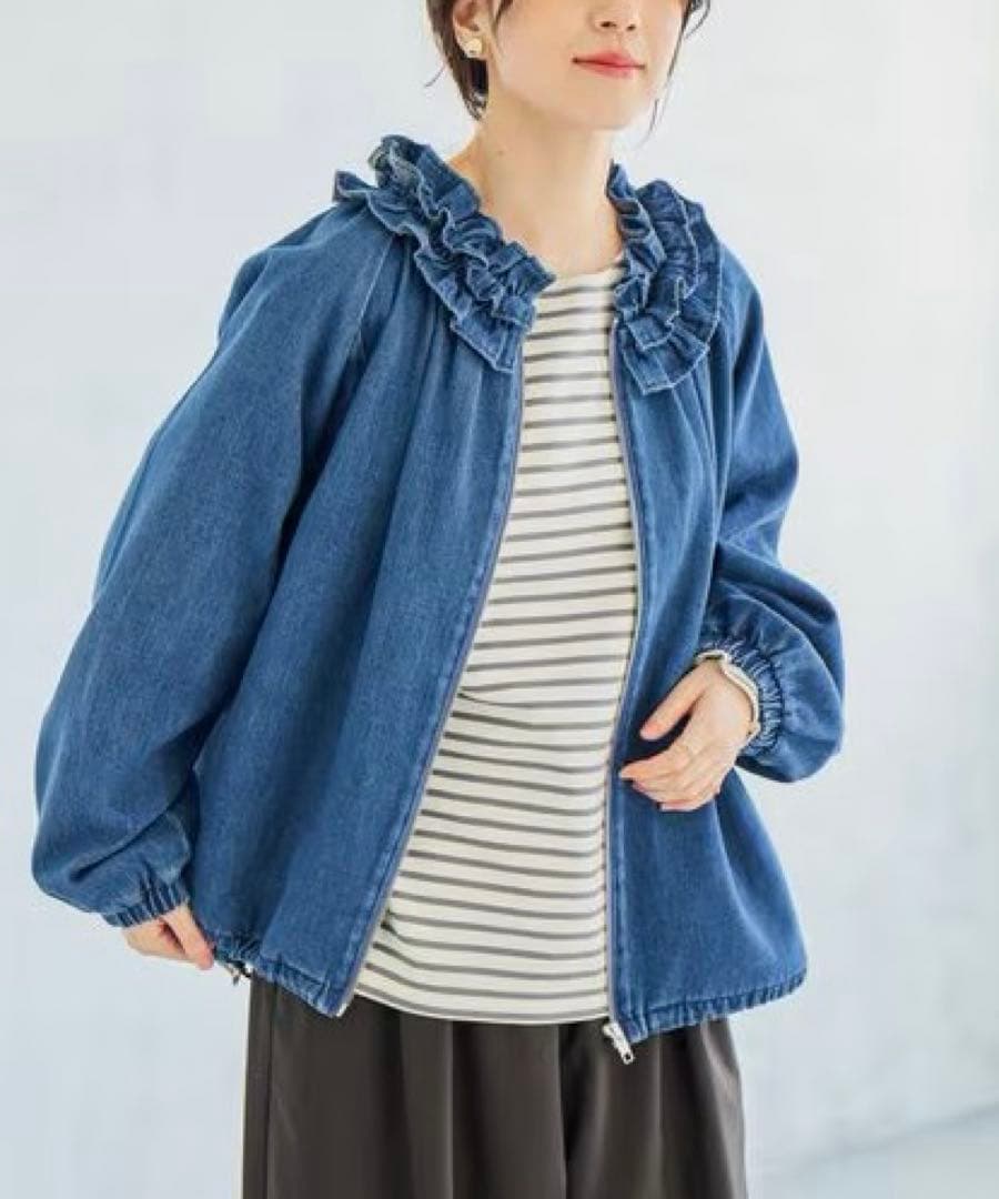 ◯ studio CLIP フリルカラー甘織りデニムシャツブルゾン ◯
