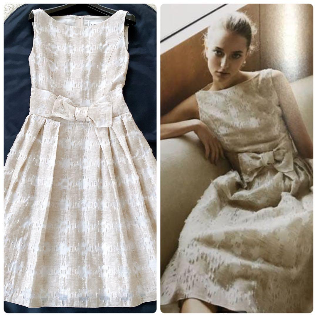 美品✨フォクシー Hydrangea リネン混 ノースリーブ ワンピース 38