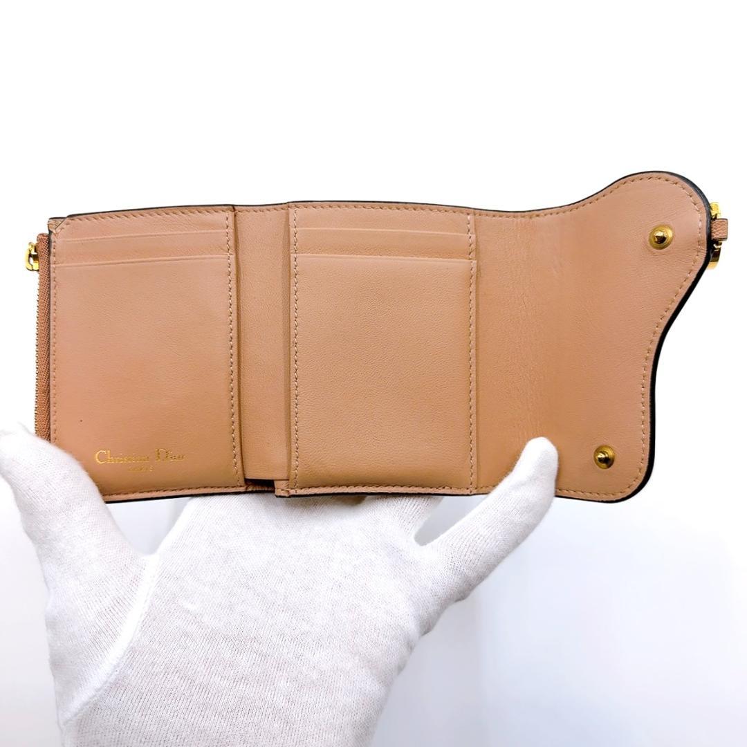 ◇ディオール◇サドル/レザー/コンパクトウォレット/ベージュ/三つ折り財布