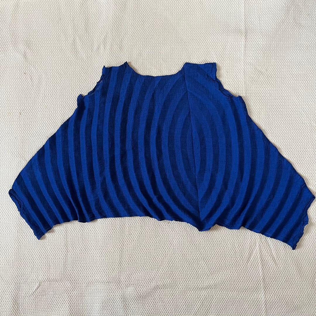 meイッセイミヤケ　シースルークレープ ノースリーブトップス　ブルー