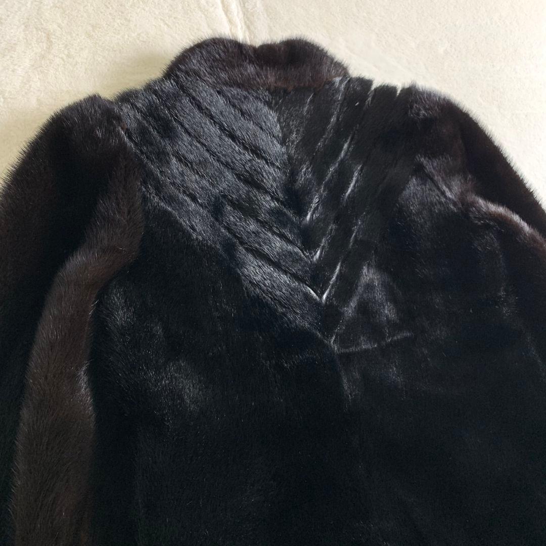 【ファーコート　ダークミンク　ブラック　リボン　柄　ロングコート　古着】