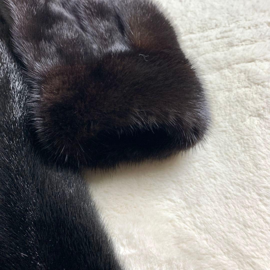 【ファーコート　ダークミンク　ブラック　リボン　柄　ロングコート　古着】