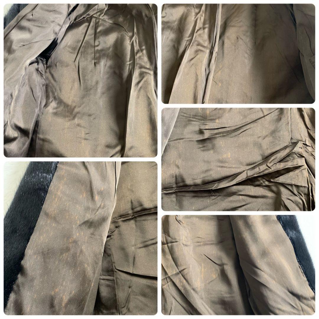 【ファーコート　ダークミンク　ブラック　リボン　柄　ロングコート　古着】