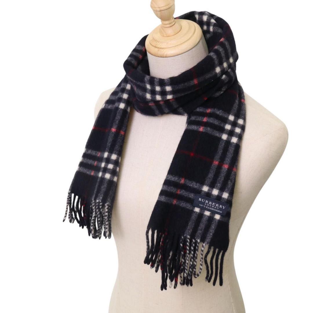 BURBERRY バーバリーロンドン カシミヤ マフラー チェック フリンジ
