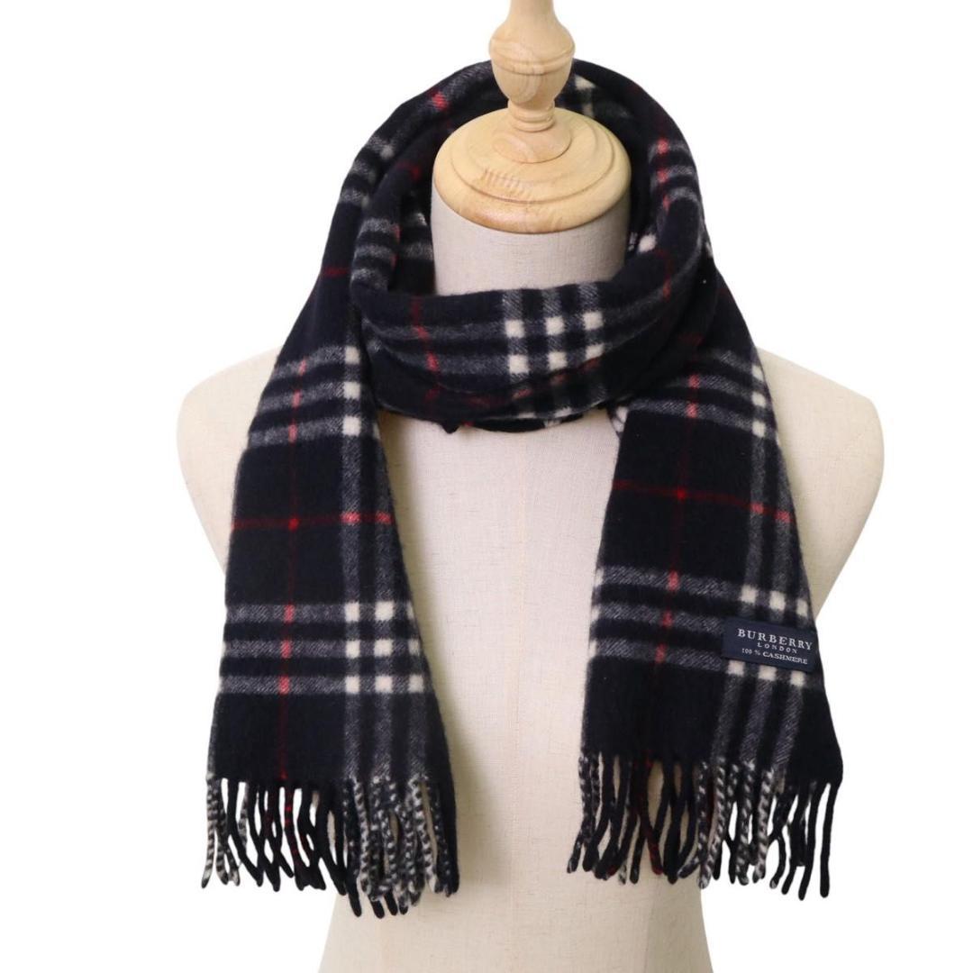 BURBERRY バーバリーロンドン カシミヤ マフラー チェック フリンジ
