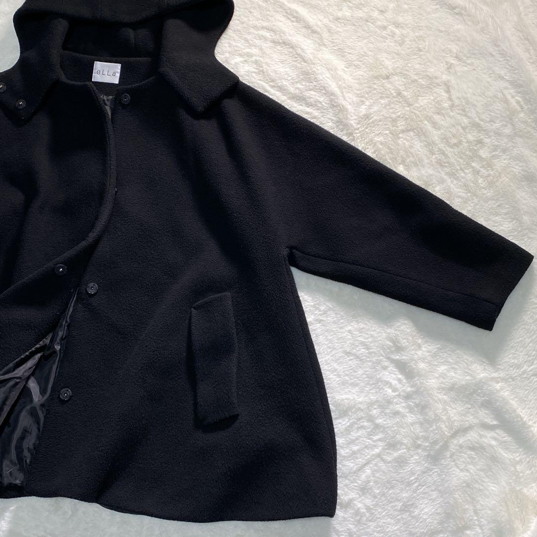 ☆E2-020 eLLa ボンディングフーディコート 黒 テントコート ゆるだぼ