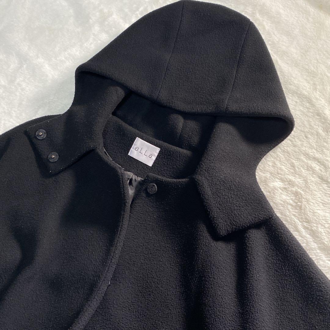 ☆E2-020 eLLa ボンディングフーディコート 黒 テントコート ゆるだぼ