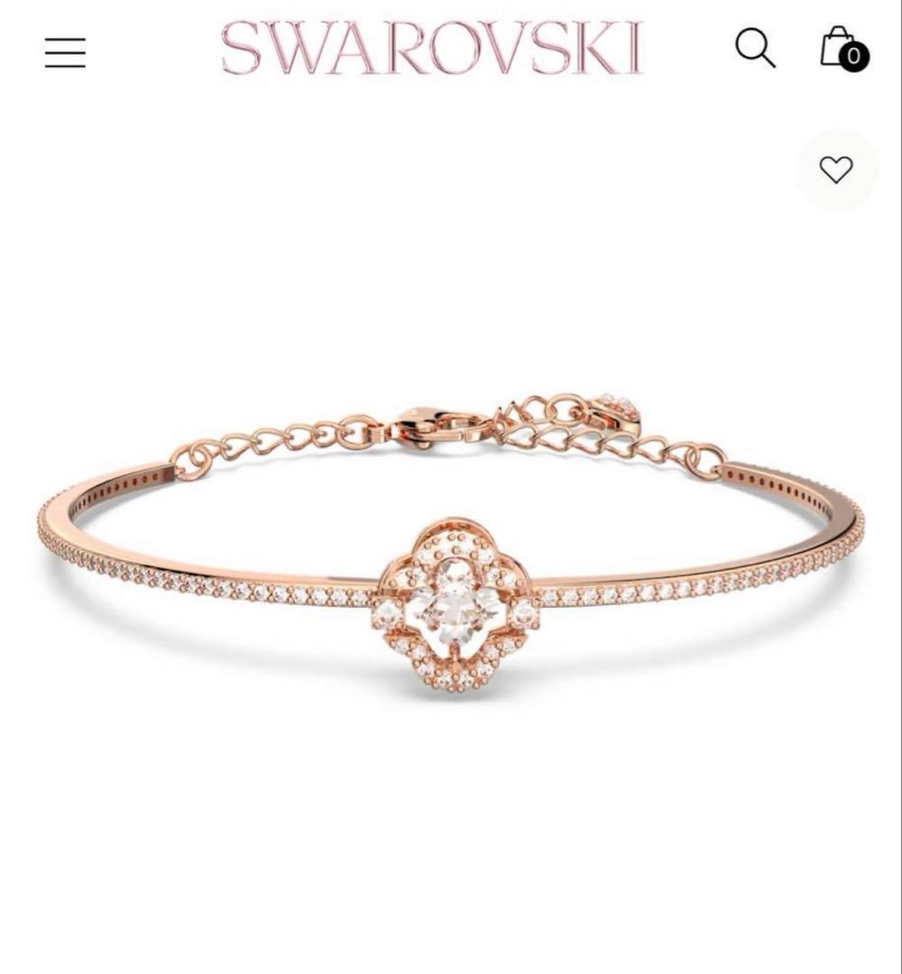 美品Swarovski Unaバングルクローバー,ホワイト,ローズゴールドトーン