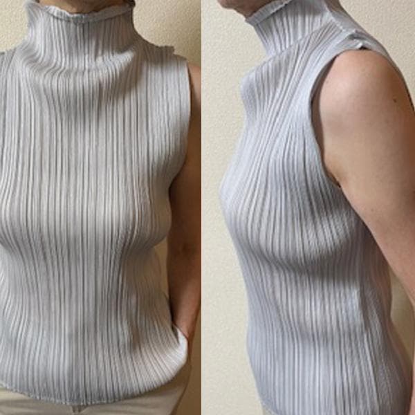 プリーツプリーズ--イッセイミヤケ ノースリーブ　シルバー　サイズ 3