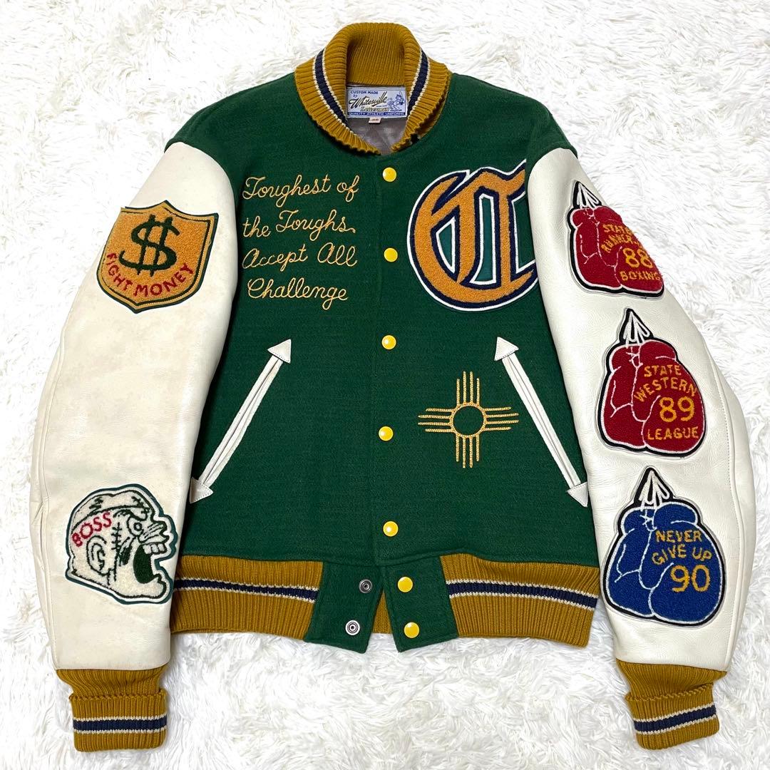 Whitesville スタジャン 38 M相当 袖レザー ボクシングモチーフ