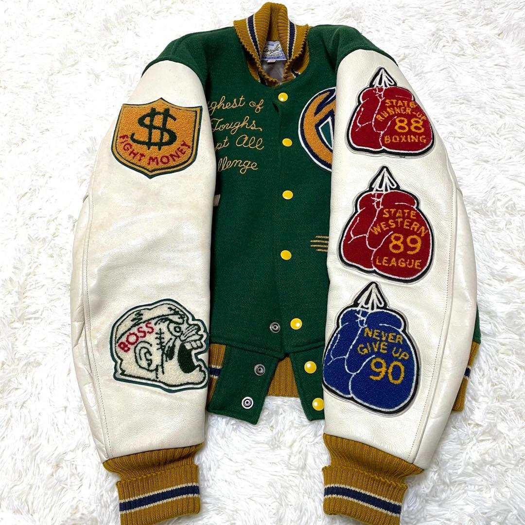 Whitesville スタジャン 38 M相当 袖レザー ボクシングモチーフ