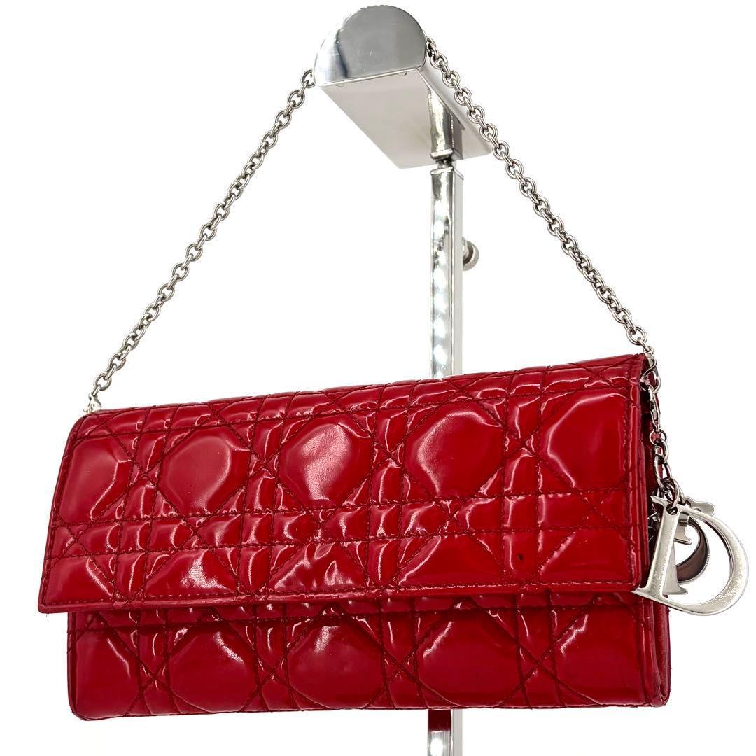 Dior レディディオール チェーンウォレット パテントレザー