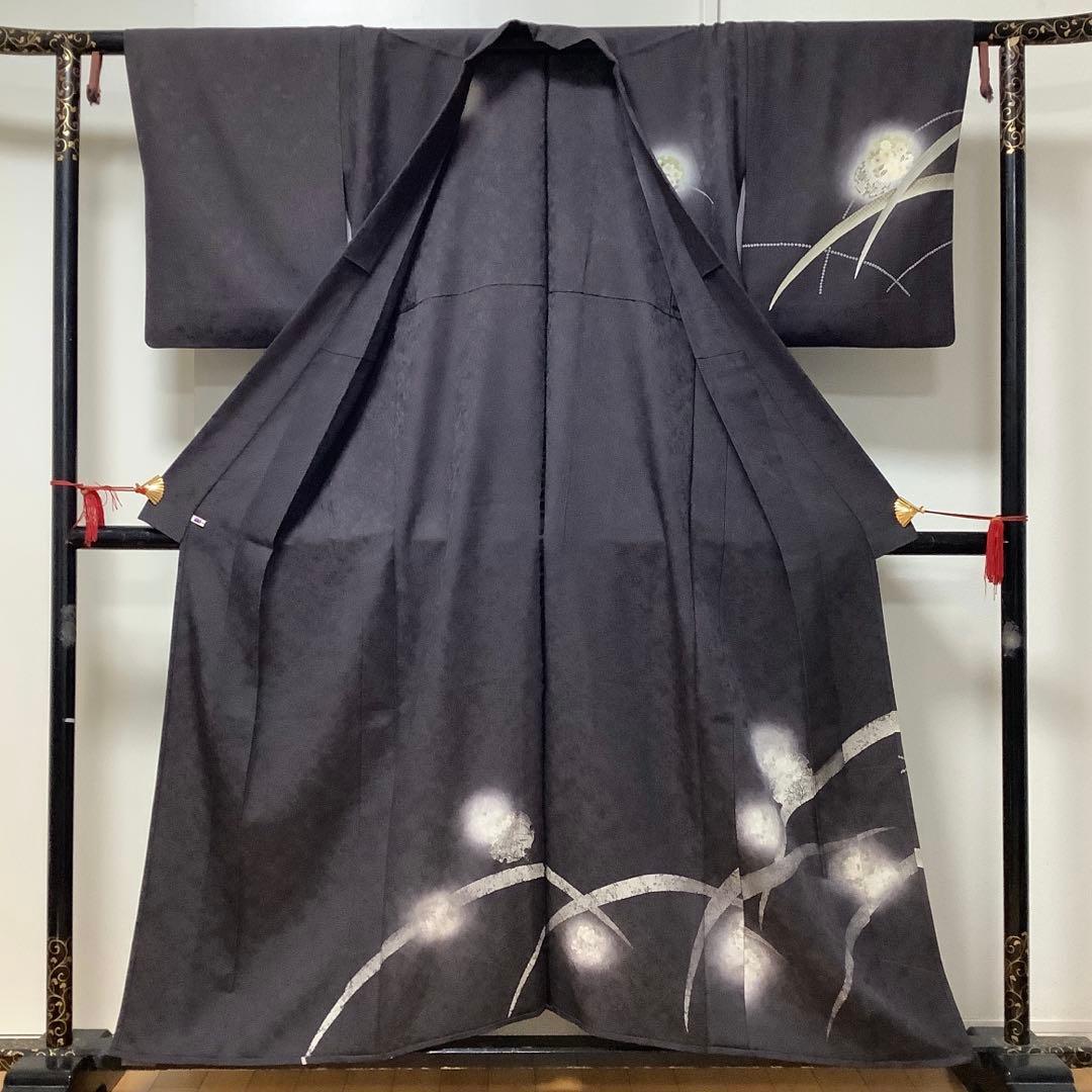 【惣次郎】おすすめ！人気の単衣！正絹訪問着〜焦茶色地に芝・雪輪〜