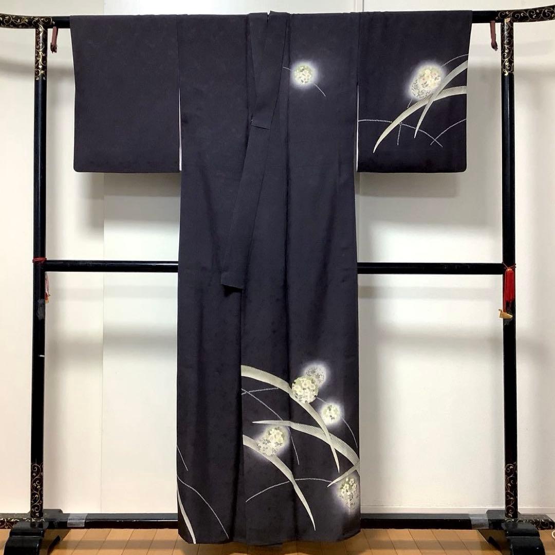 【惣次郎】おすすめ！人気の単衣！正絹訪問着〜焦茶色地に芝・雪輪〜