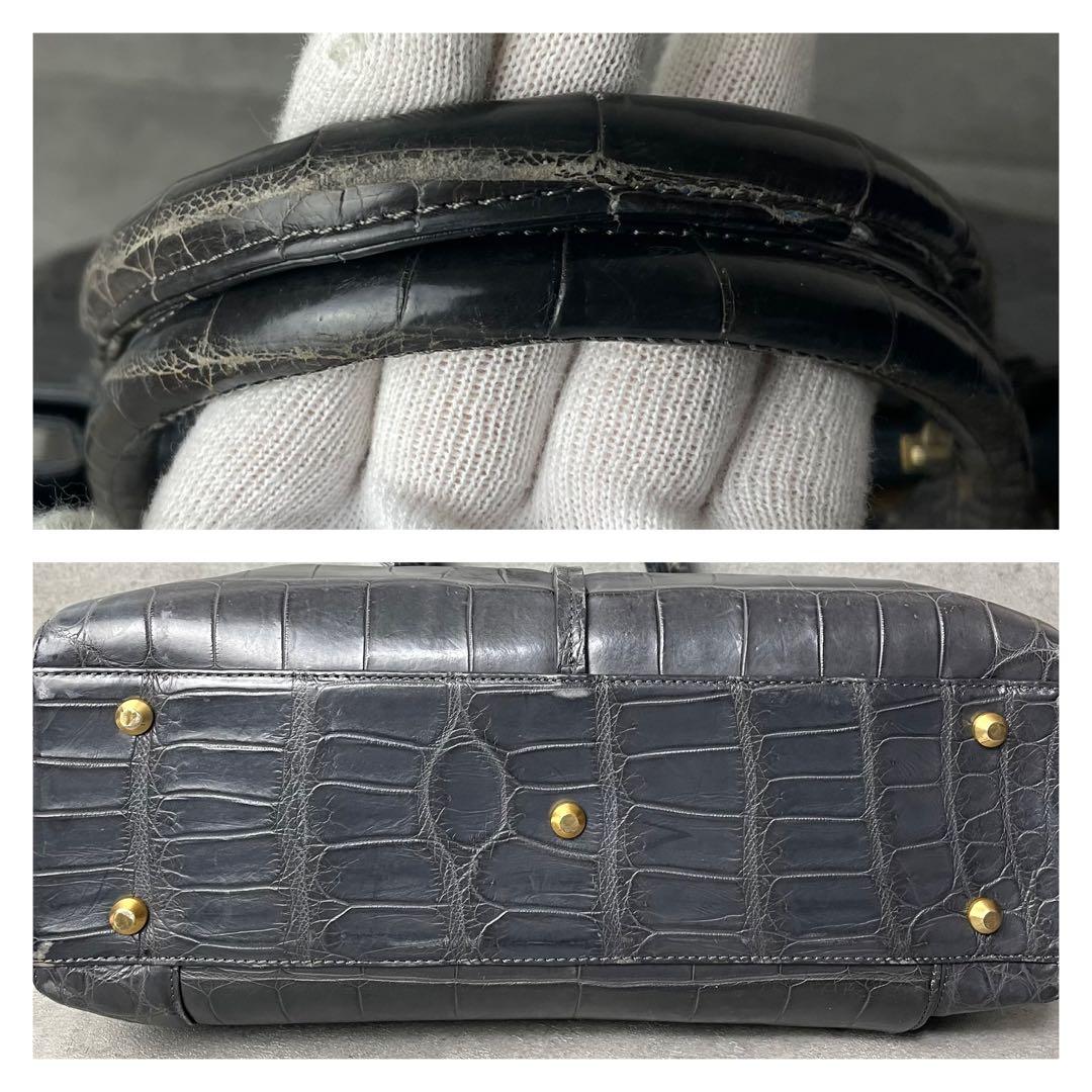 極希少 JRAクロコダイル マット トートバッグ センター取り グレー