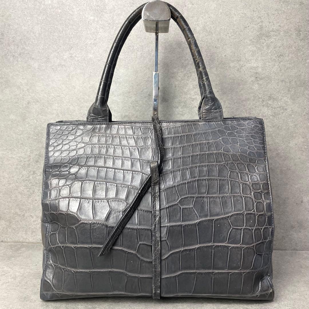 極希少 JRAクロコダイル マット トートバッグ センター取り グレー