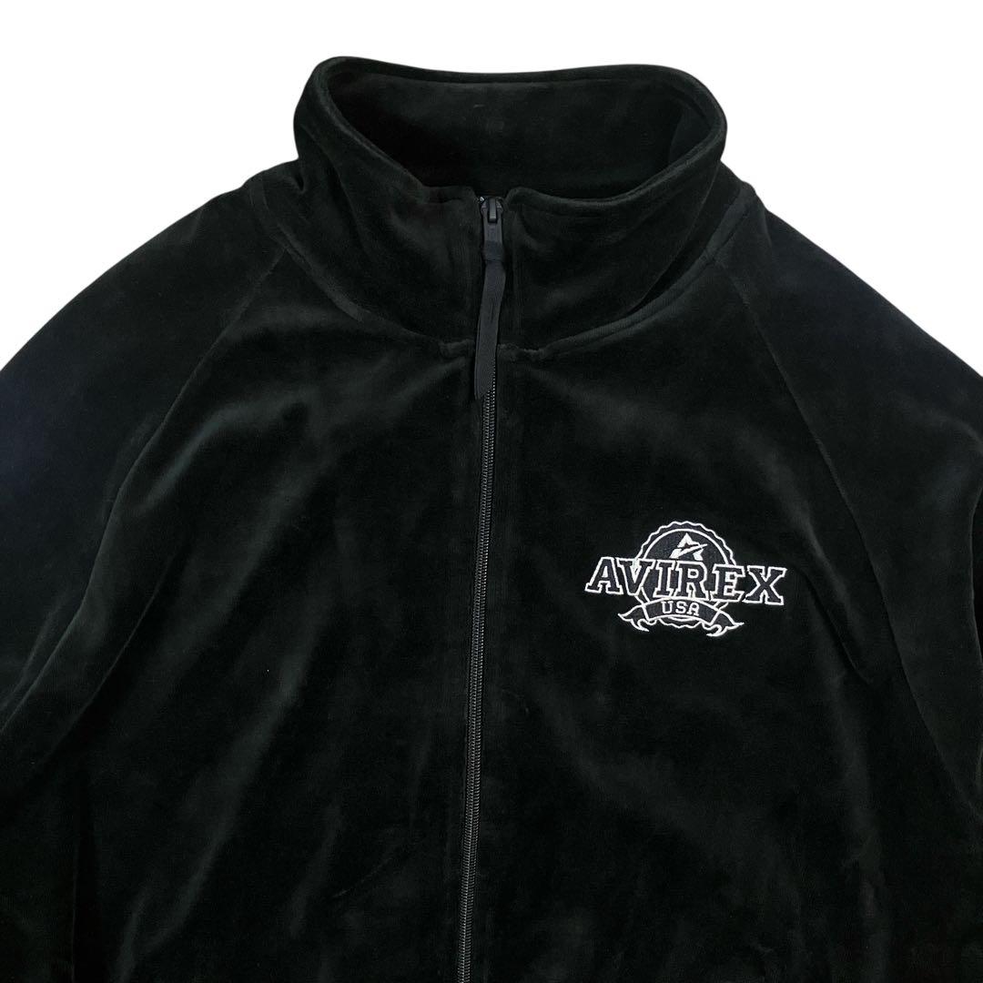 AVIREX ベロア トラックジャケット 黒 セットアップ 上下 ロゴ 刺繍 L