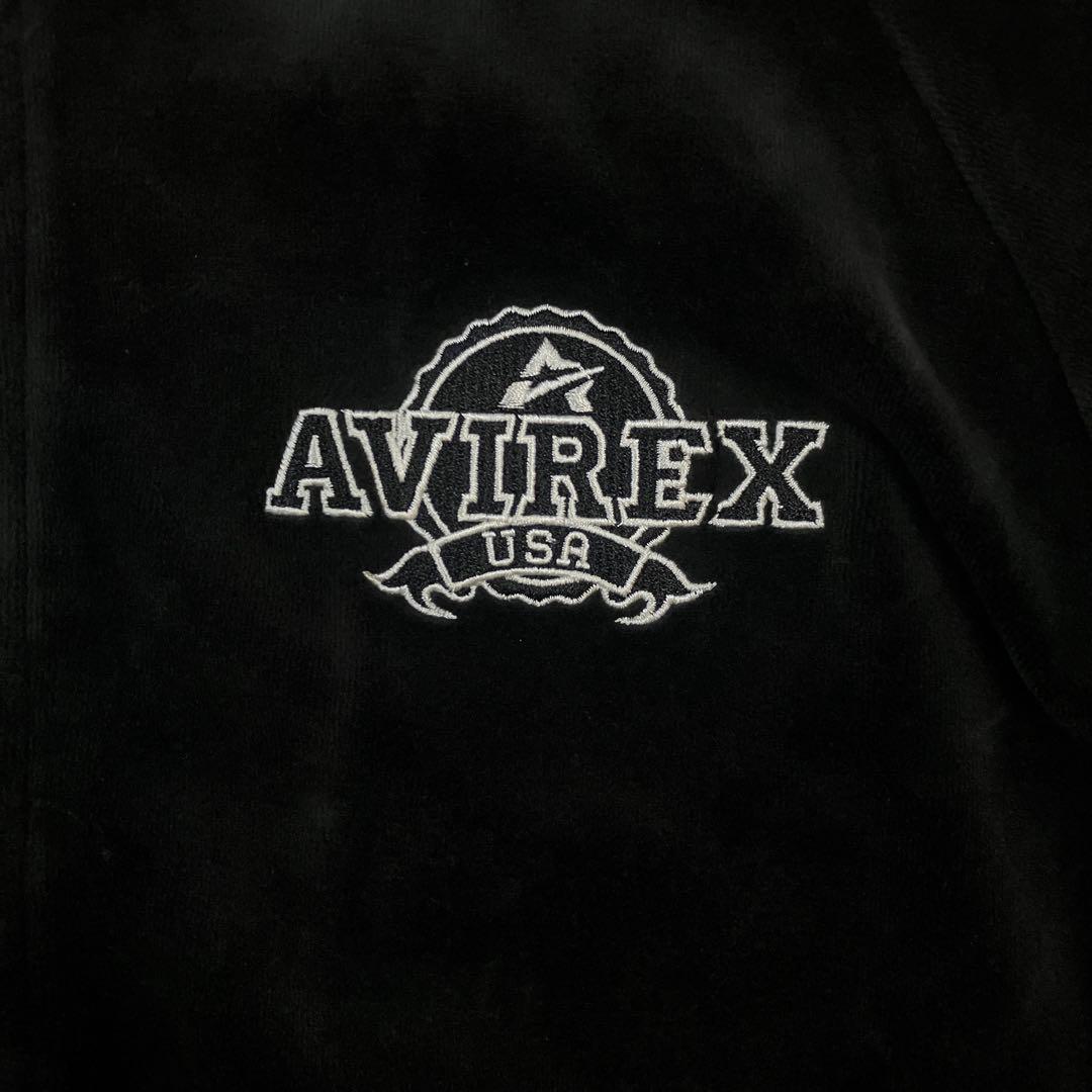 AVIREX ベロア トラックジャケット 黒 セットアップ 上下 ロゴ 刺繍 L
