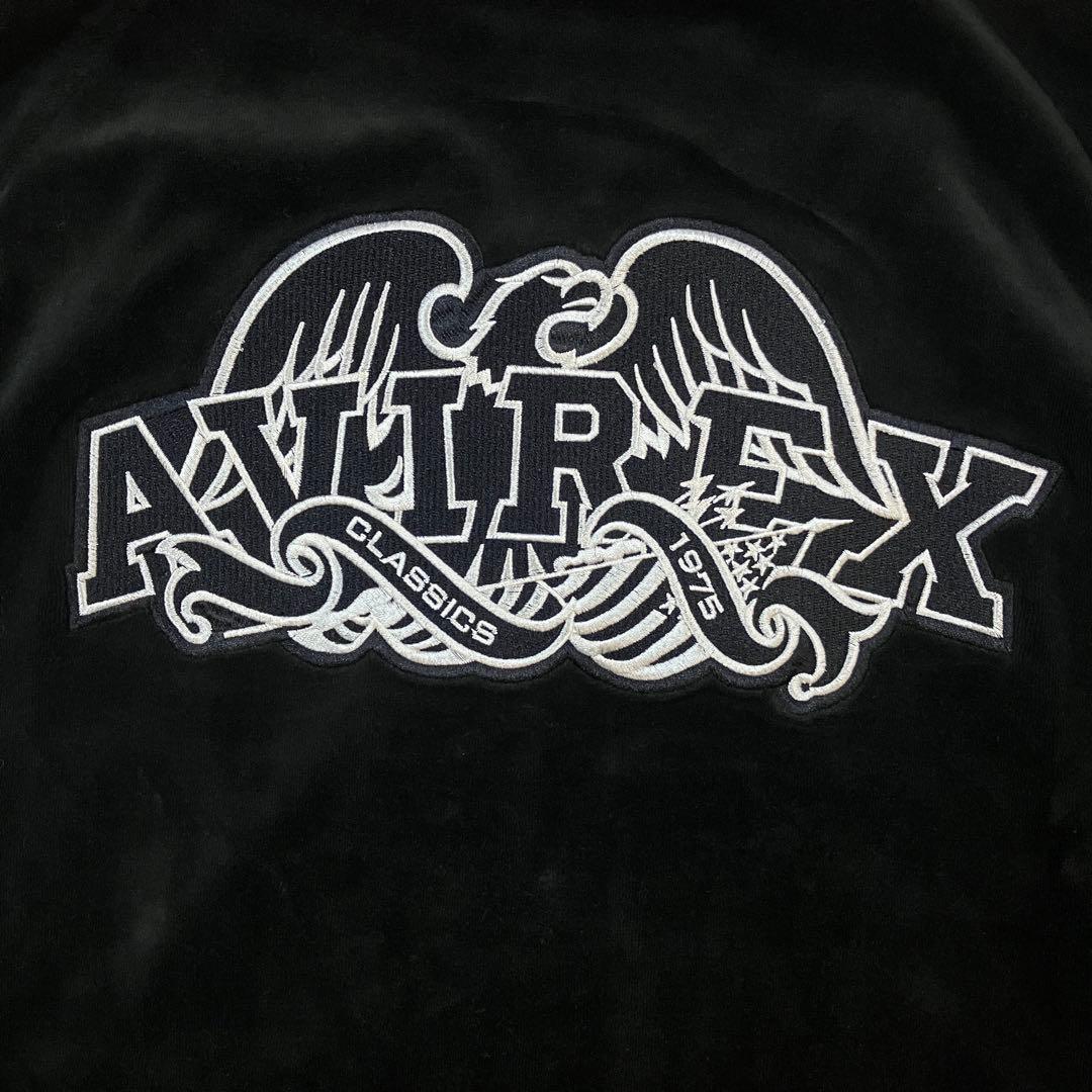 AVIREX ベロア トラックジャケット 黒 セットアップ 上下 ロゴ 刺繍 L