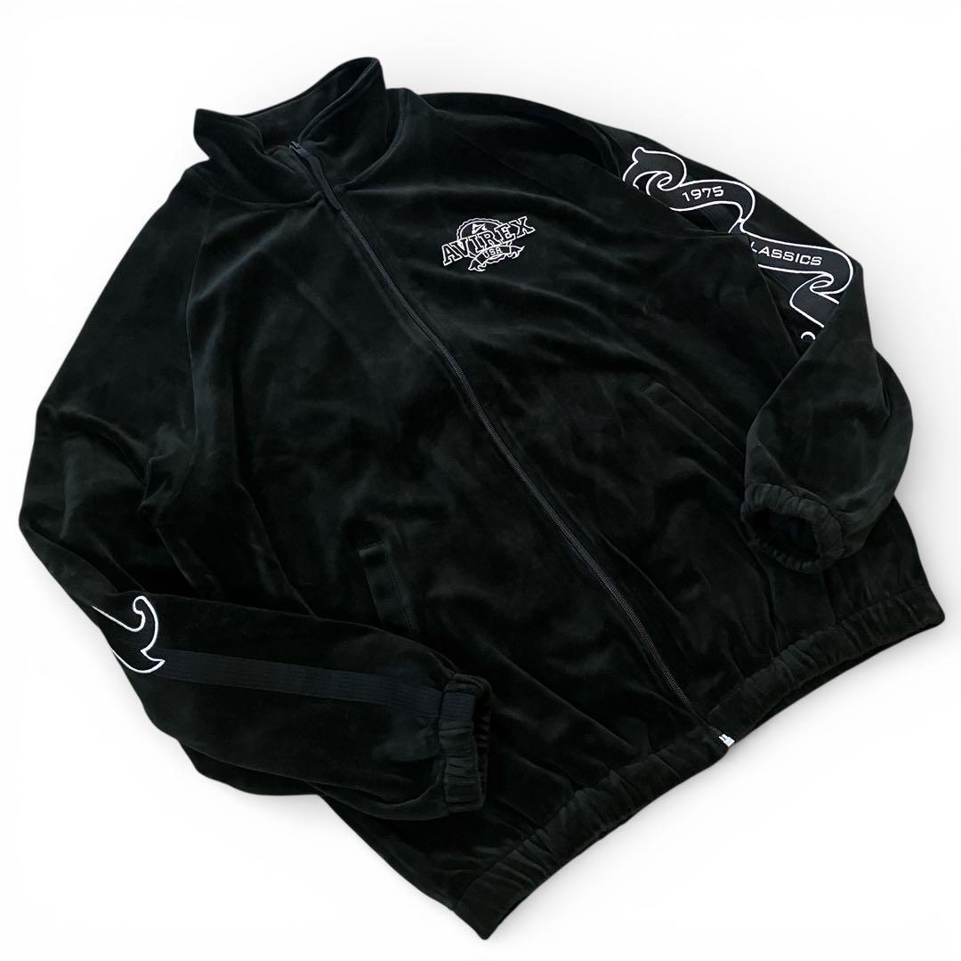 AVIREX ベロア トラックジャケット 黒 セットアップ 上下 ロゴ 刺繍 L