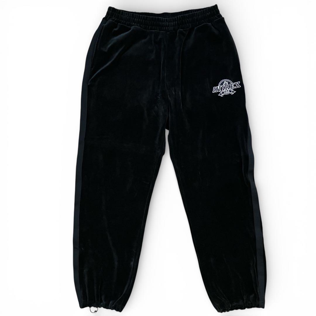 AVIREX ベロア トラックジャケット 黒 セットアップ 上下 ロゴ 刺繍 L