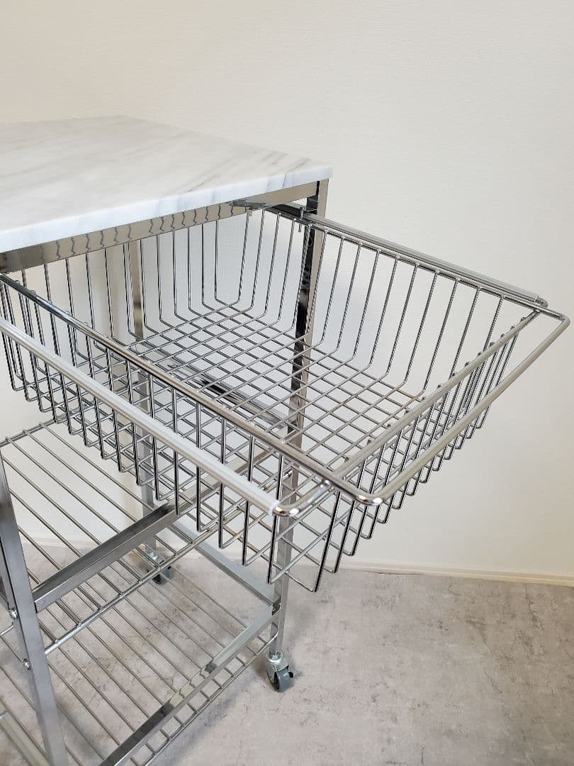 マーブルトップトローリー　大理石天板 スチール製キッチンワゴン　S