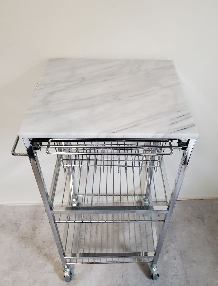 マーブルトップトローリー　大理石天板 スチール製キッチンワゴン　S