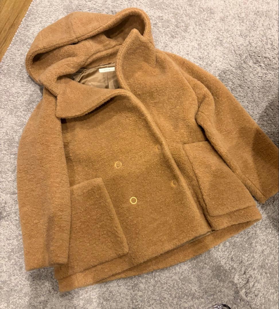 EPOCAエポカボアベアーフードコート40キャメルブラウン羊毛