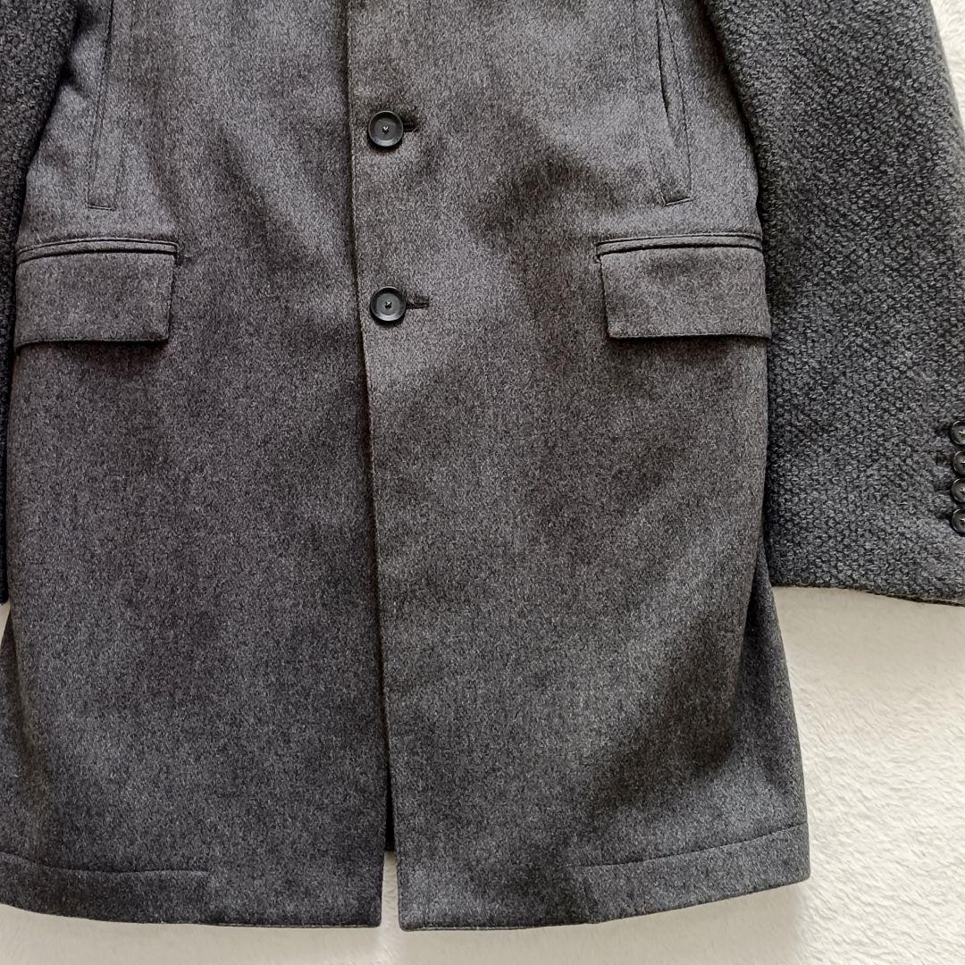 MESSAGERIE ウールチェスターコート　ロング　異素材切替　グレー