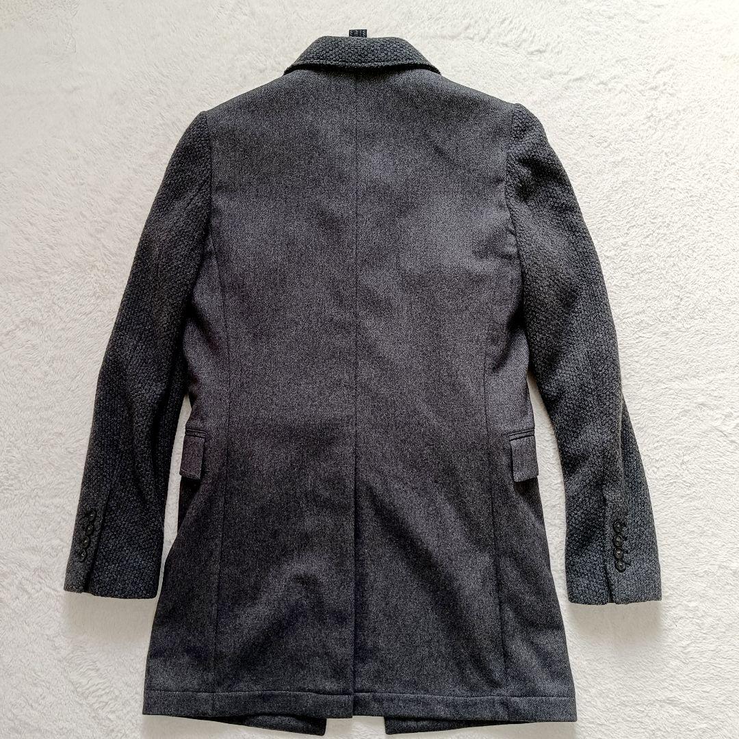 MESSAGERIE ウールチェスターコート　ロング　異素材切替　グレー