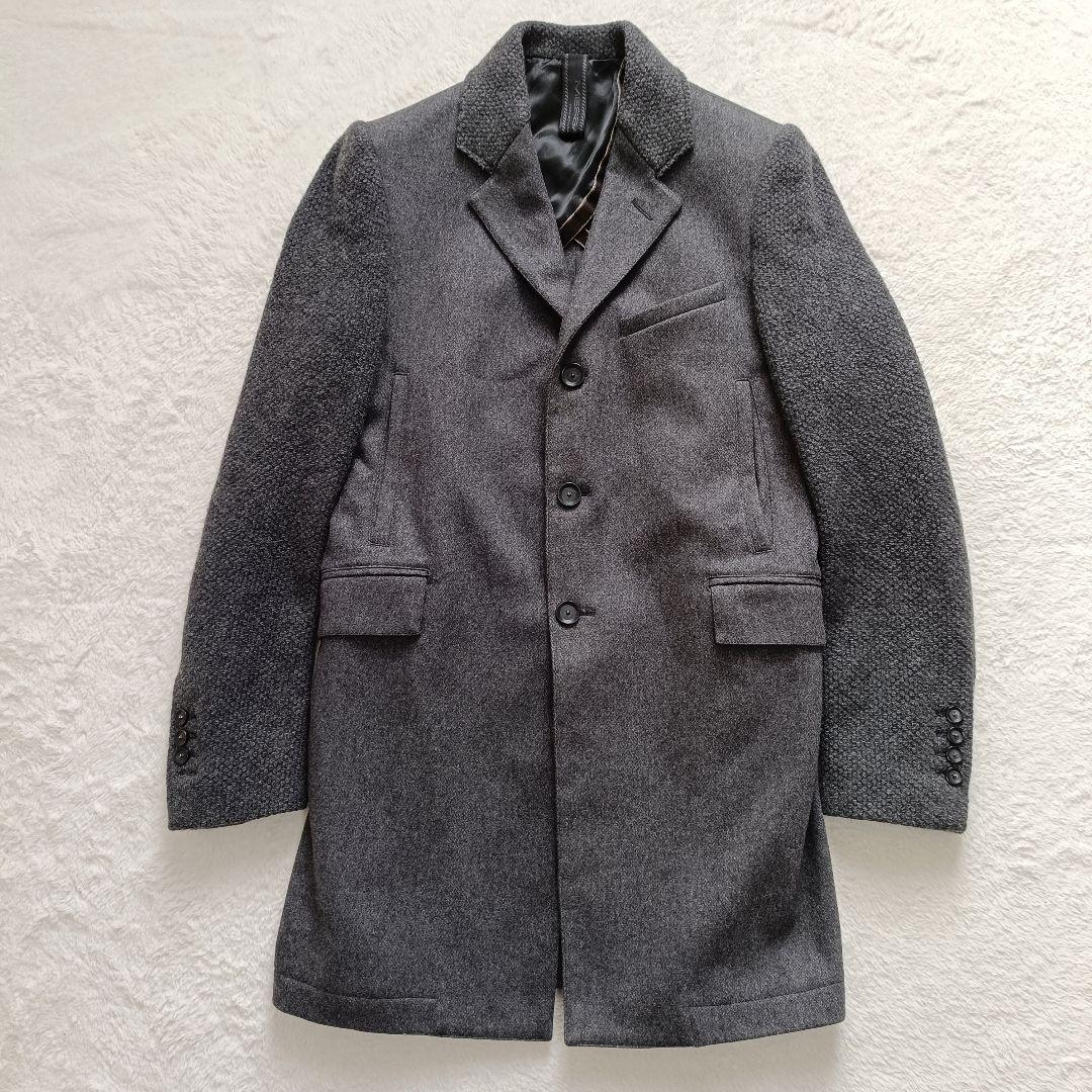 MESSAGERIE ウールチェスターコート　ロング　異素材切替　グレー