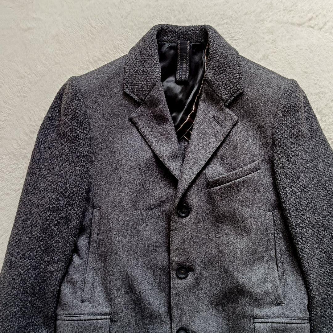 MESSAGERIE ウールチェスターコート　ロング　異素材切替　グレー