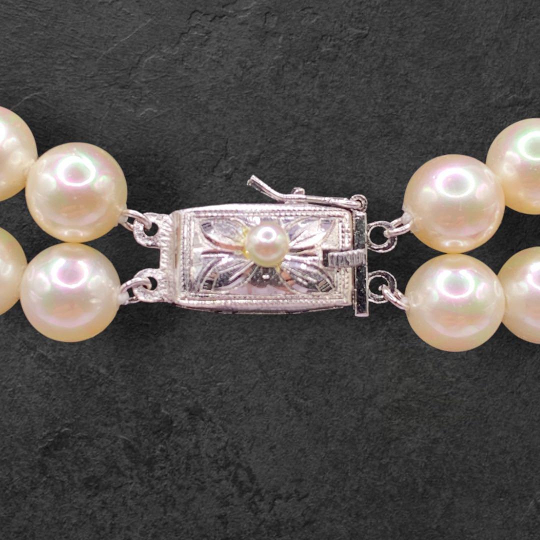 美品　テリ強　本真珠　ホワイトパール　2連ネックレス　SILVER刻印