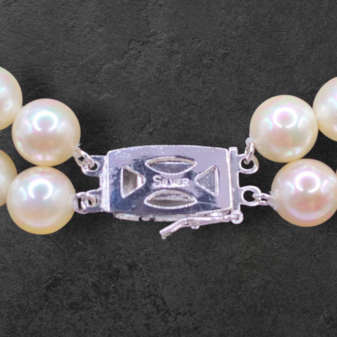 美品　テリ強　本真珠　ホワイトパール　2連ネックレス　SILVER刻印