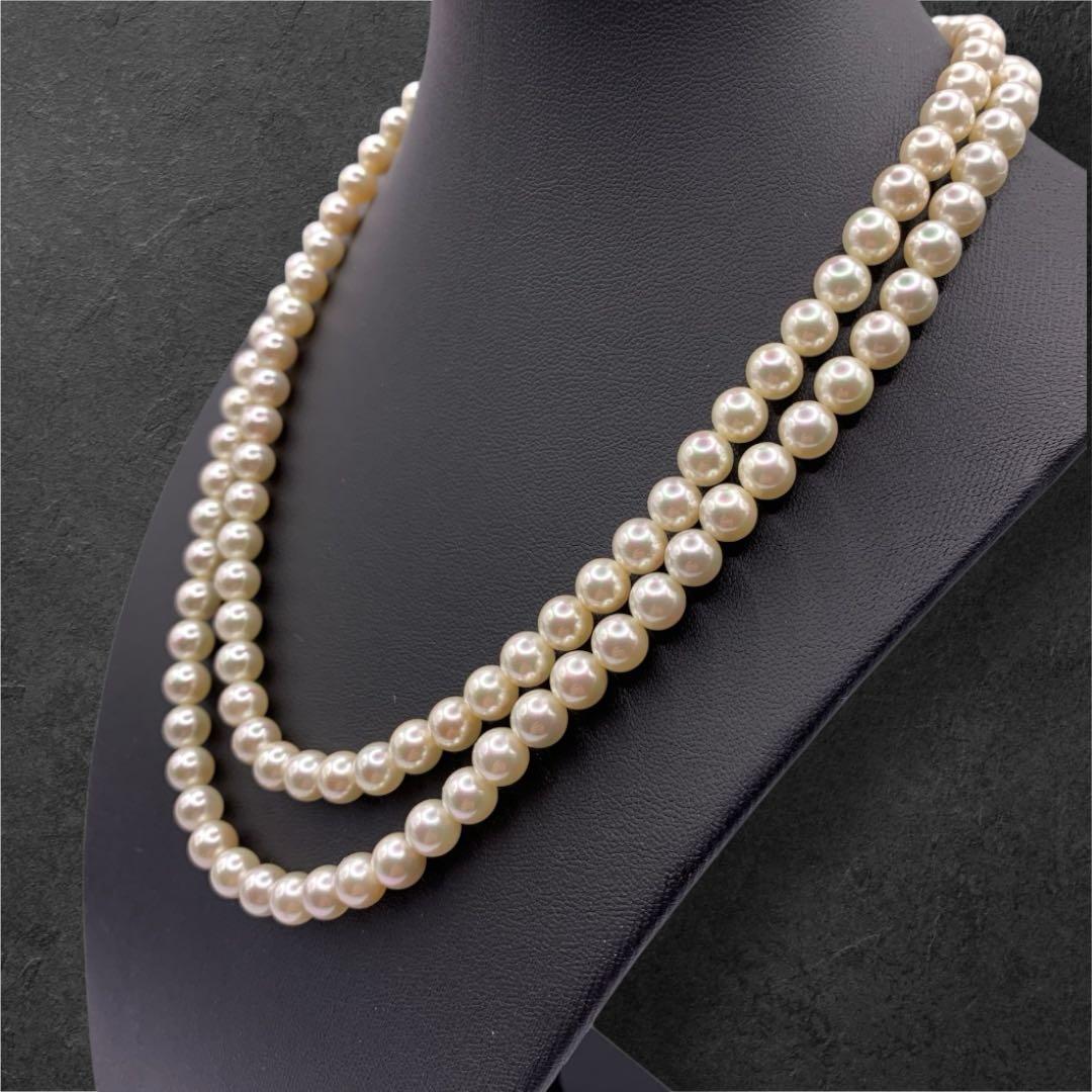 美品　テリ強　本真珠　ホワイトパール　2連ネックレス　SILVER刻印