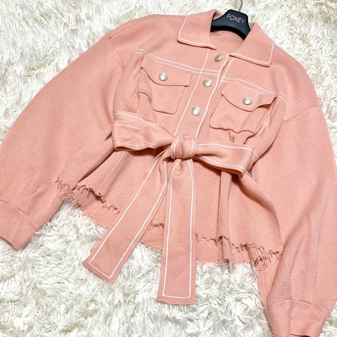 美品✨2025AW 今季完売 ミラノリブ ニットワークジャケット ベルト ピンク