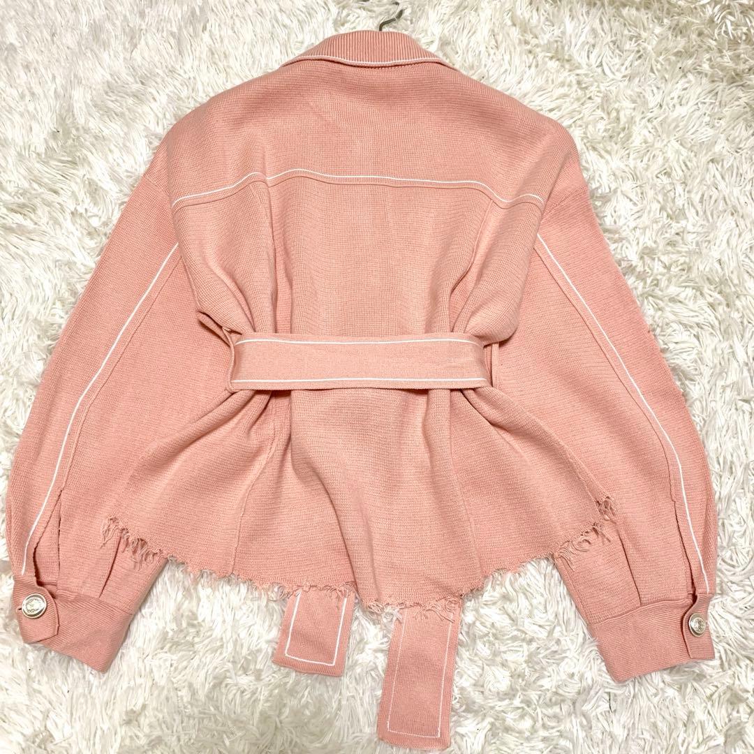 美品✨2025AW 今季完売 ミラノリブ ニットワークジャケット ベルト ピンク