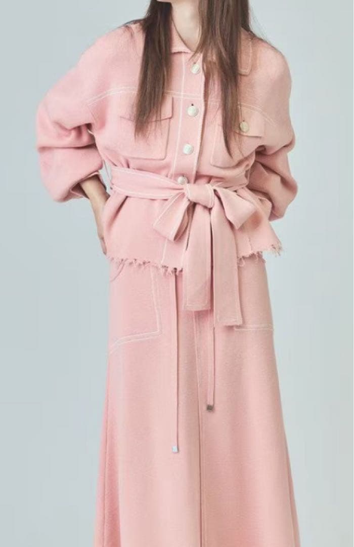 美品✨2025AW 今季完売 ミラノリブ ニットワークジャケット ベルト ピンク