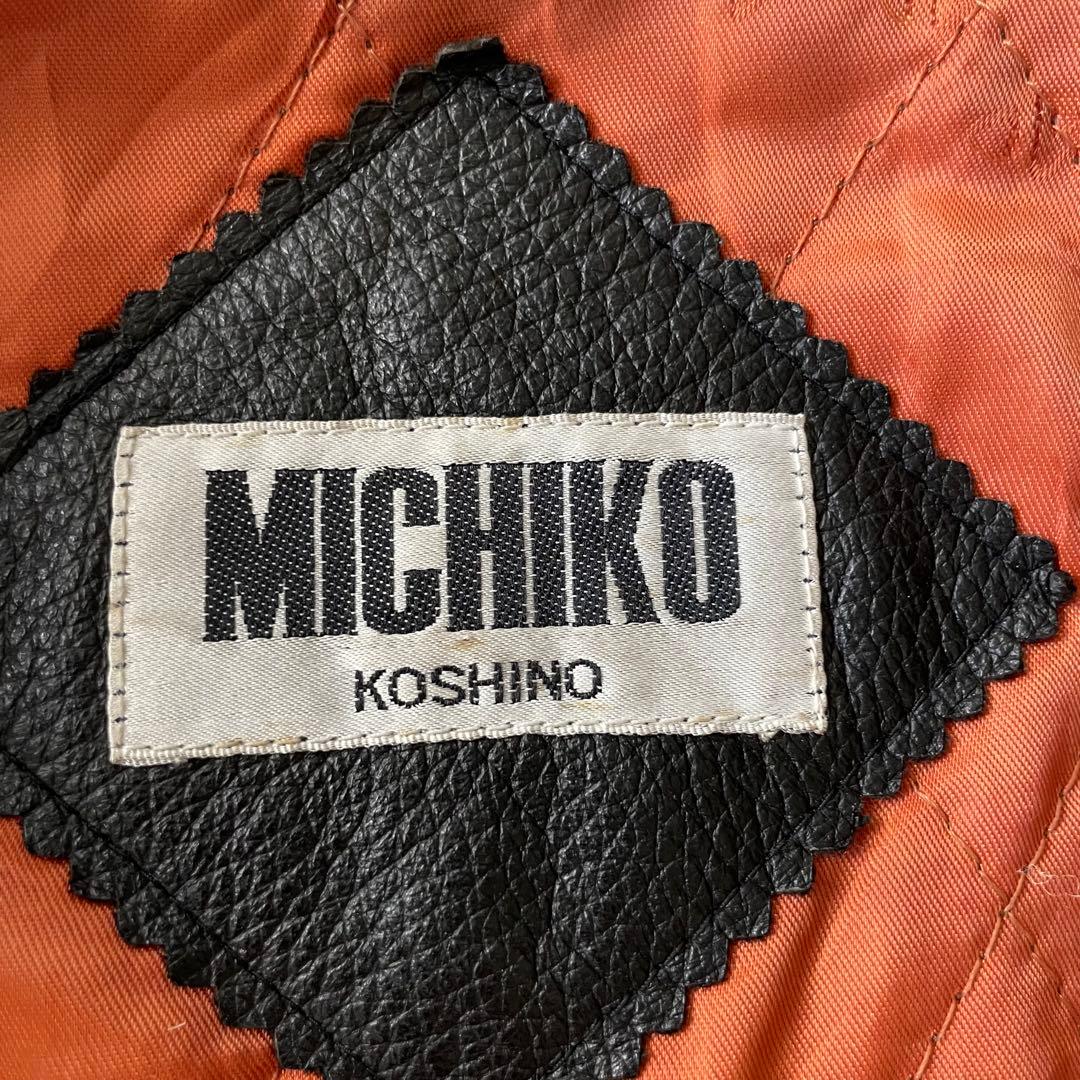 80-90's 牛革 袖・襟 レザーメルトンスタジャン 黒 茶