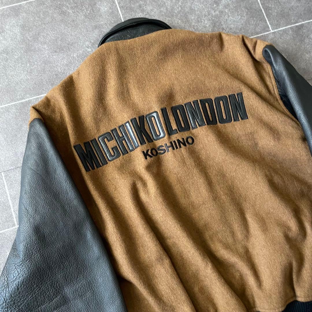 80-90's 牛革 袖・襟 レザーメルトンスタジャン 黒 茶