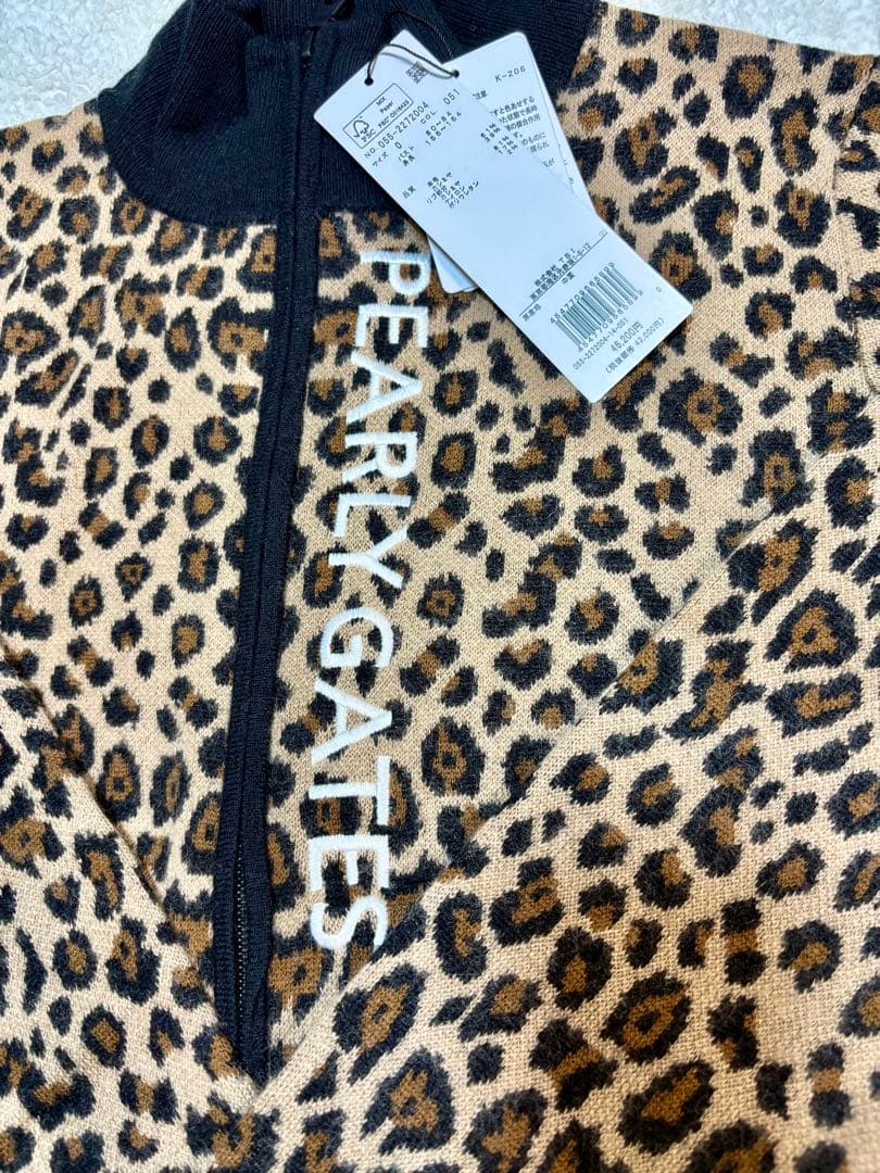 新品 パーリーゲイツ カシミヤ　ニット フルジップ レオパード サイズ0