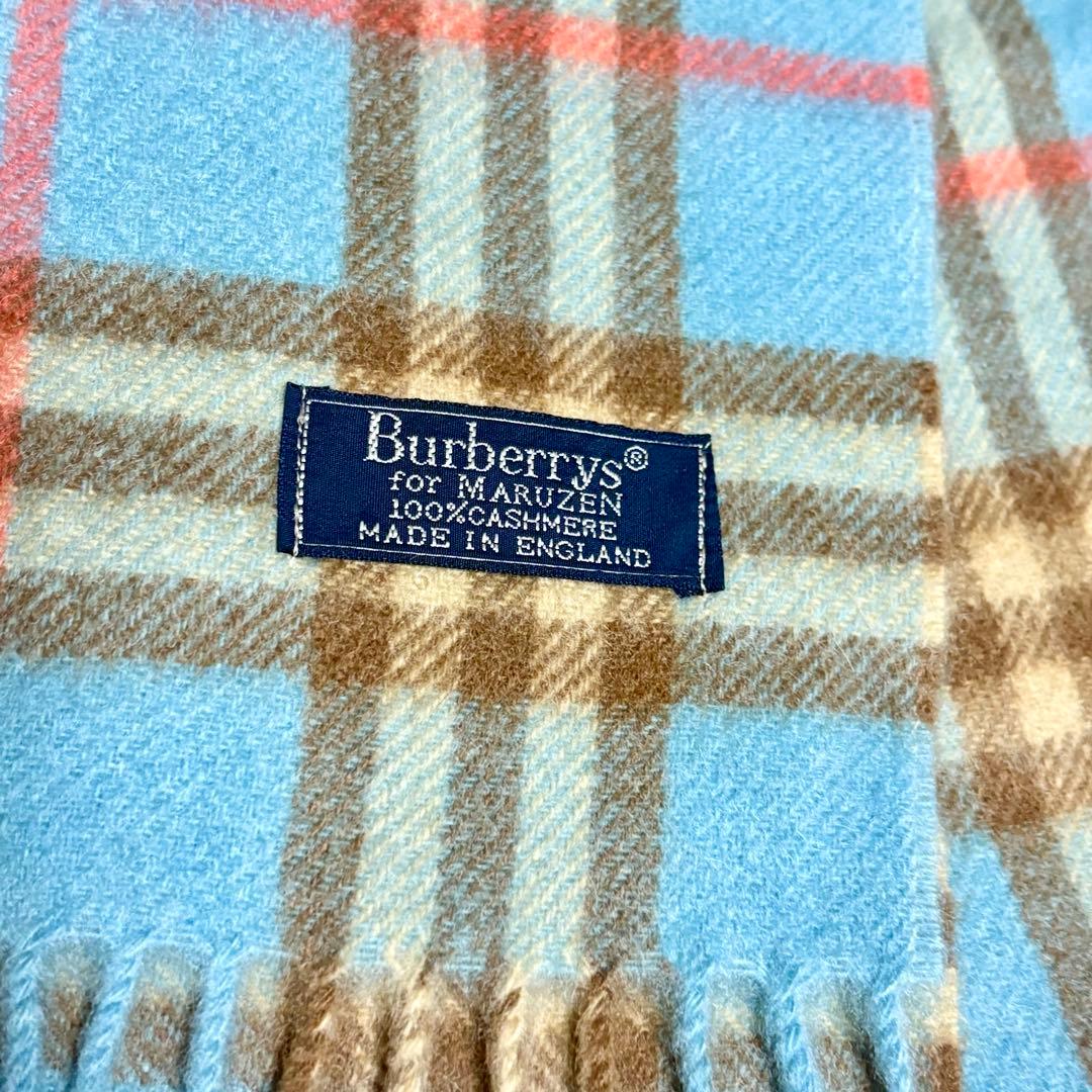 暖かいBURBERRY カシミア マフラー 水色 チェック